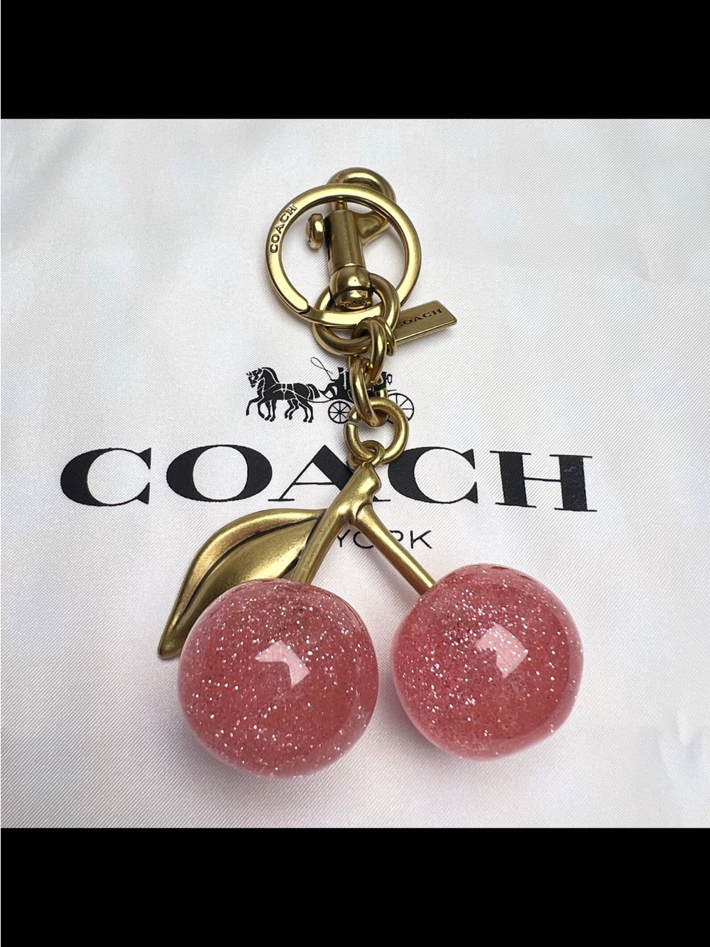 COACH Pink Glitter Cherry Key Charm with Gold Hardware - Picture 6 of 7